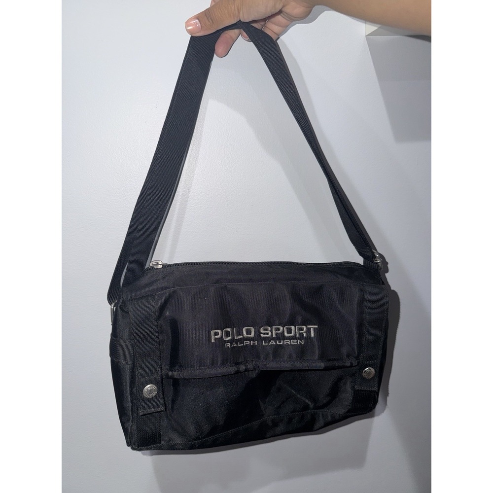 VTG 90's Ralph Lauren Polo Sport Bag Black Shoulder Crossbody Adjustable Y2K F